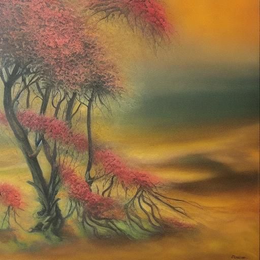 Elven Bloom: Surreal Golden Light, Dali Style