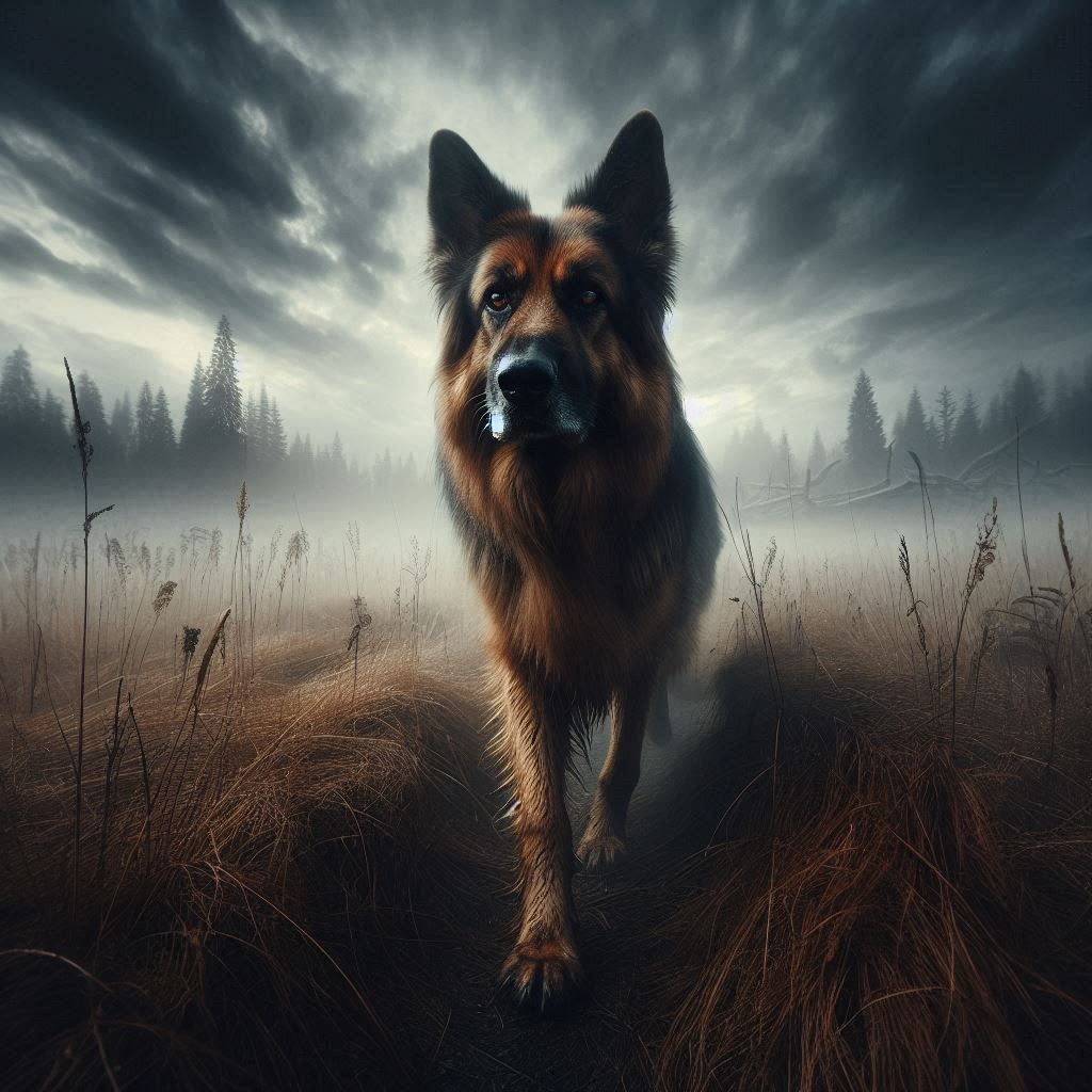German Shepherd in the Mist