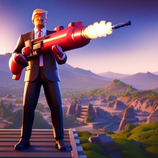 Donald Trump in fortnite with rocket launcher. 3D Game Cinematic Feel ...