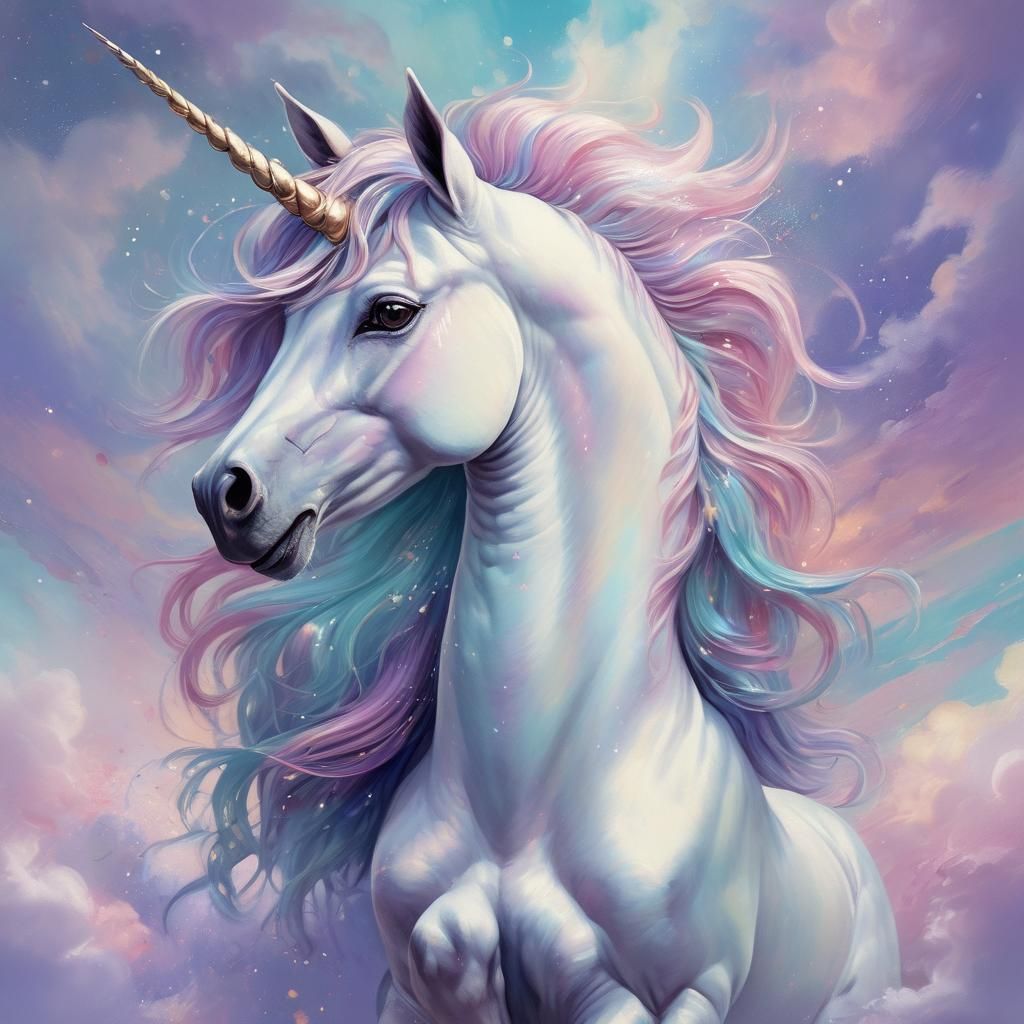 Sparkly Unicorn Portrait in Soft Oil Painting Style