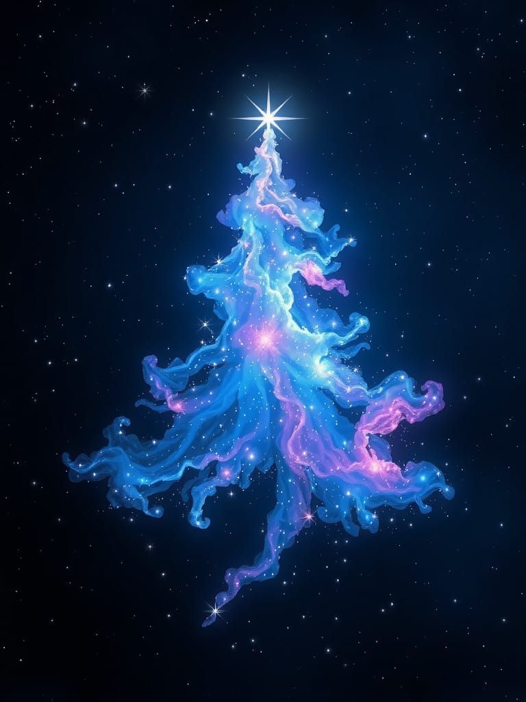 A celestial nebula in the shape of a Christmas tree