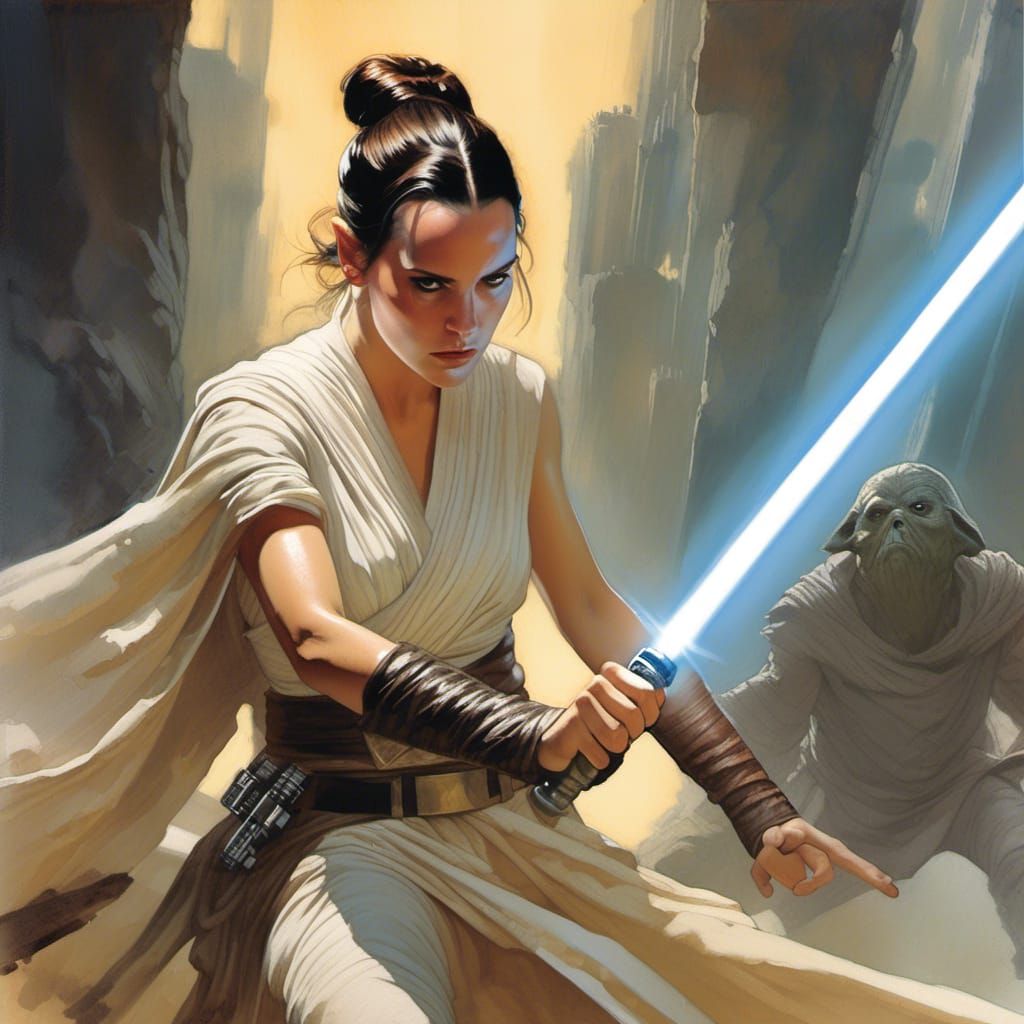 Star Wars Princess Rey Leia in a fight comic art Masterpiece ...