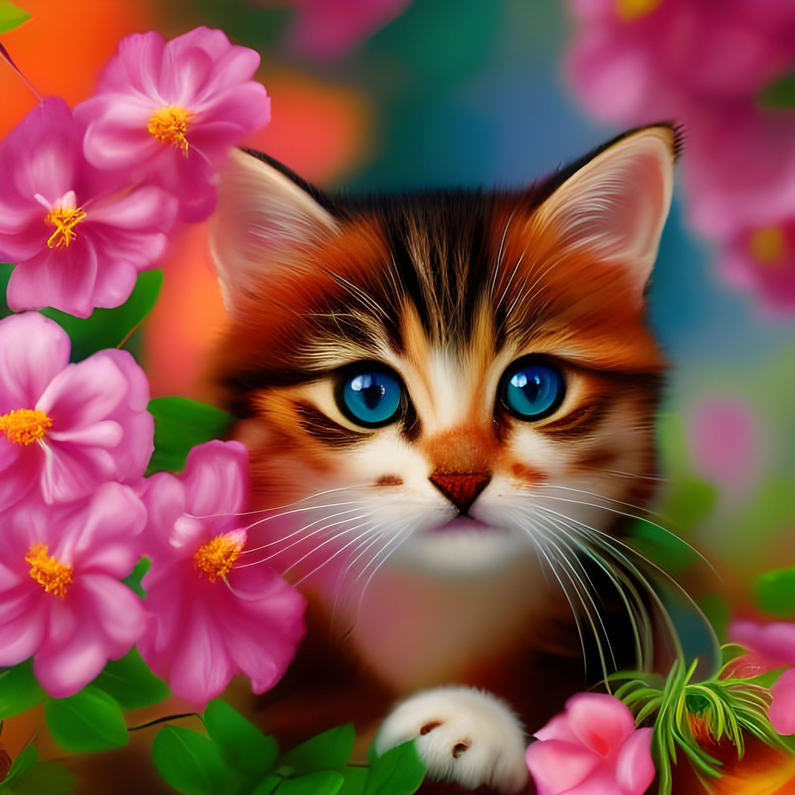 Inquisitive kitten in the flowers - AI Generated Artwork - NightCafe ...