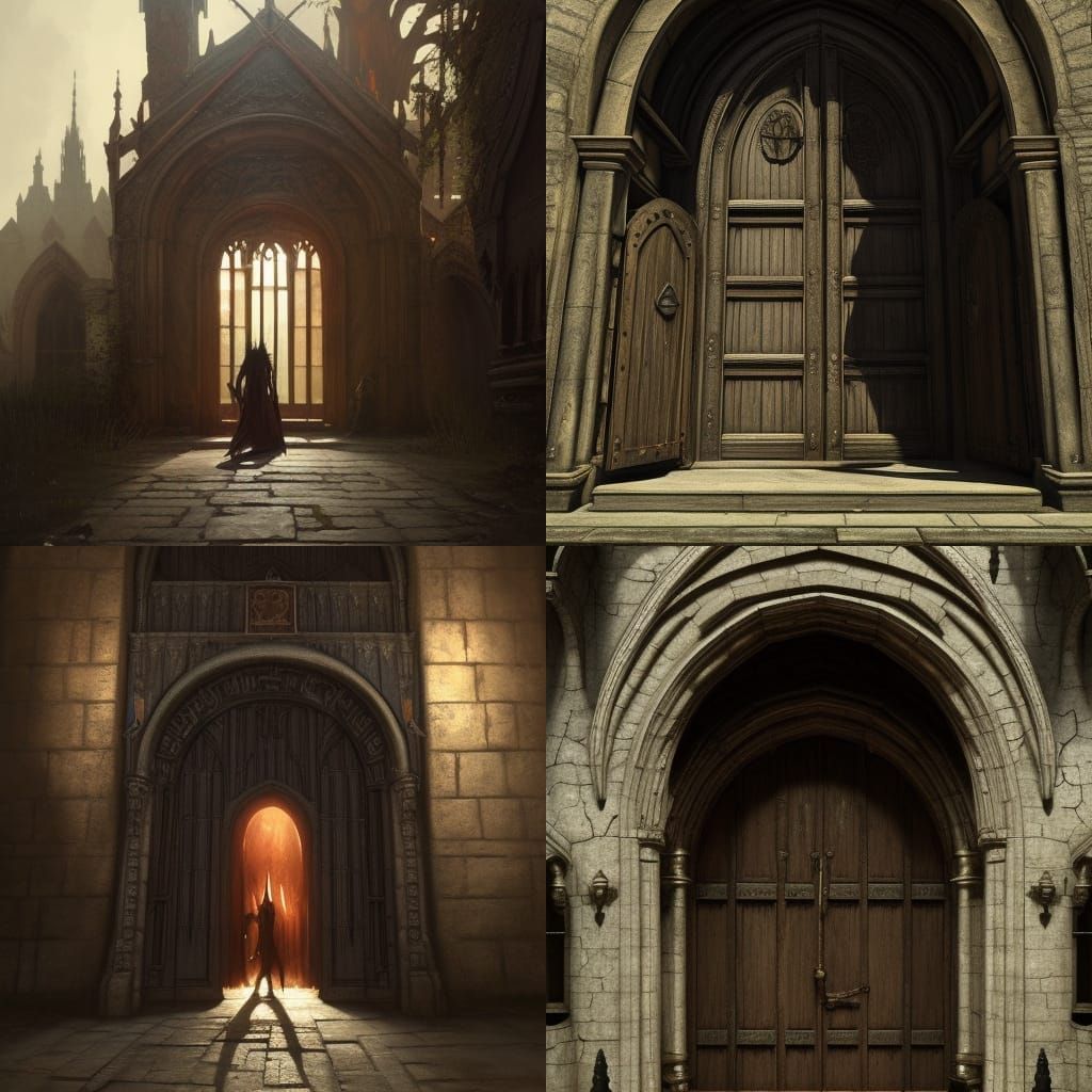 large medieval door where humanoid creatures come out