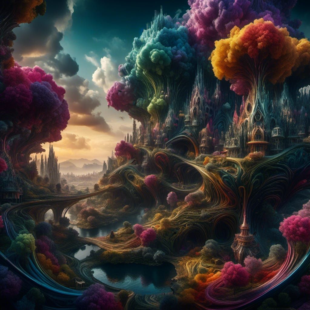 <lora:Halluciscape:1.0> hyper-maximalism, ultra detailed photorealistic Insane close-up, digital painting, ultra-wide-angle lens, ultra phot...