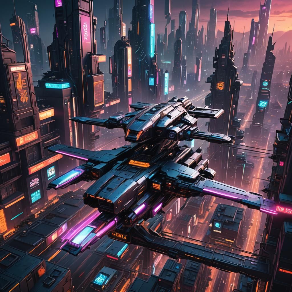 A futuristic cityscape built entirely on flying platforms, w...