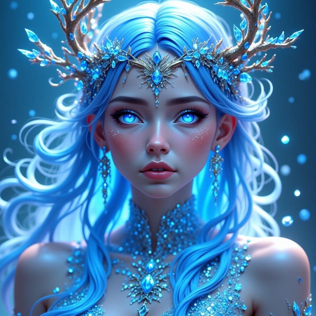 <lora:EthierUnreal Fx:1.0>, crystalline goddess, blue glowing flower eyes, long hair, detailed head and shoulders portrait, detailed intrica...