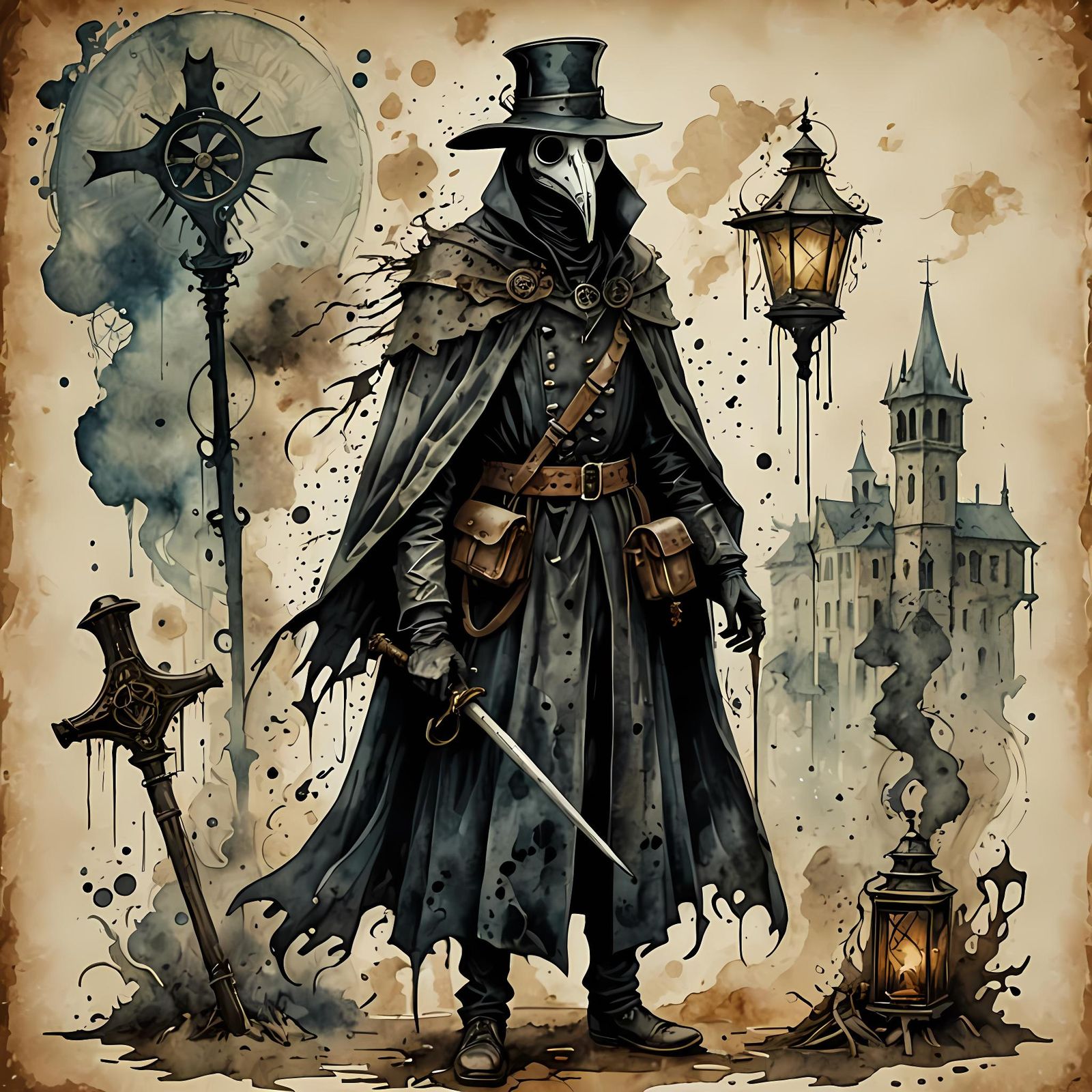 Plague Doctor, Watercolor Art   by @Bruno Camadini