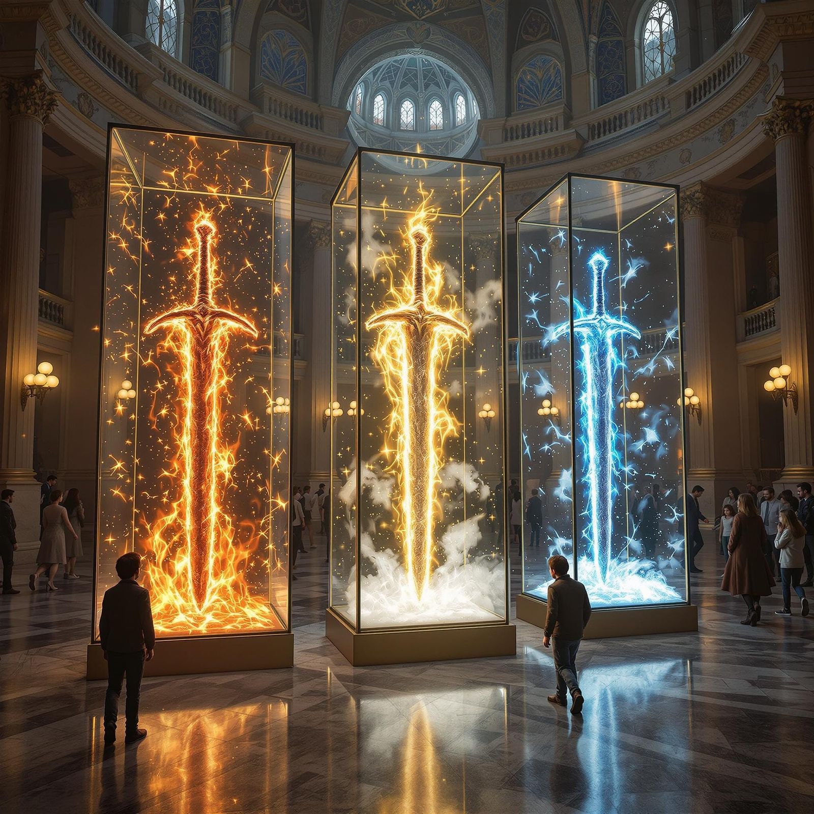 Elemental Swords showcased in a Museum   by @Orphelia 