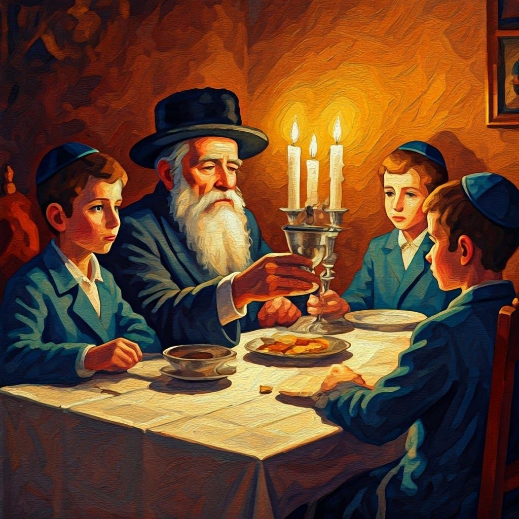 Intimate Shabbat Scene in Impressionist Style