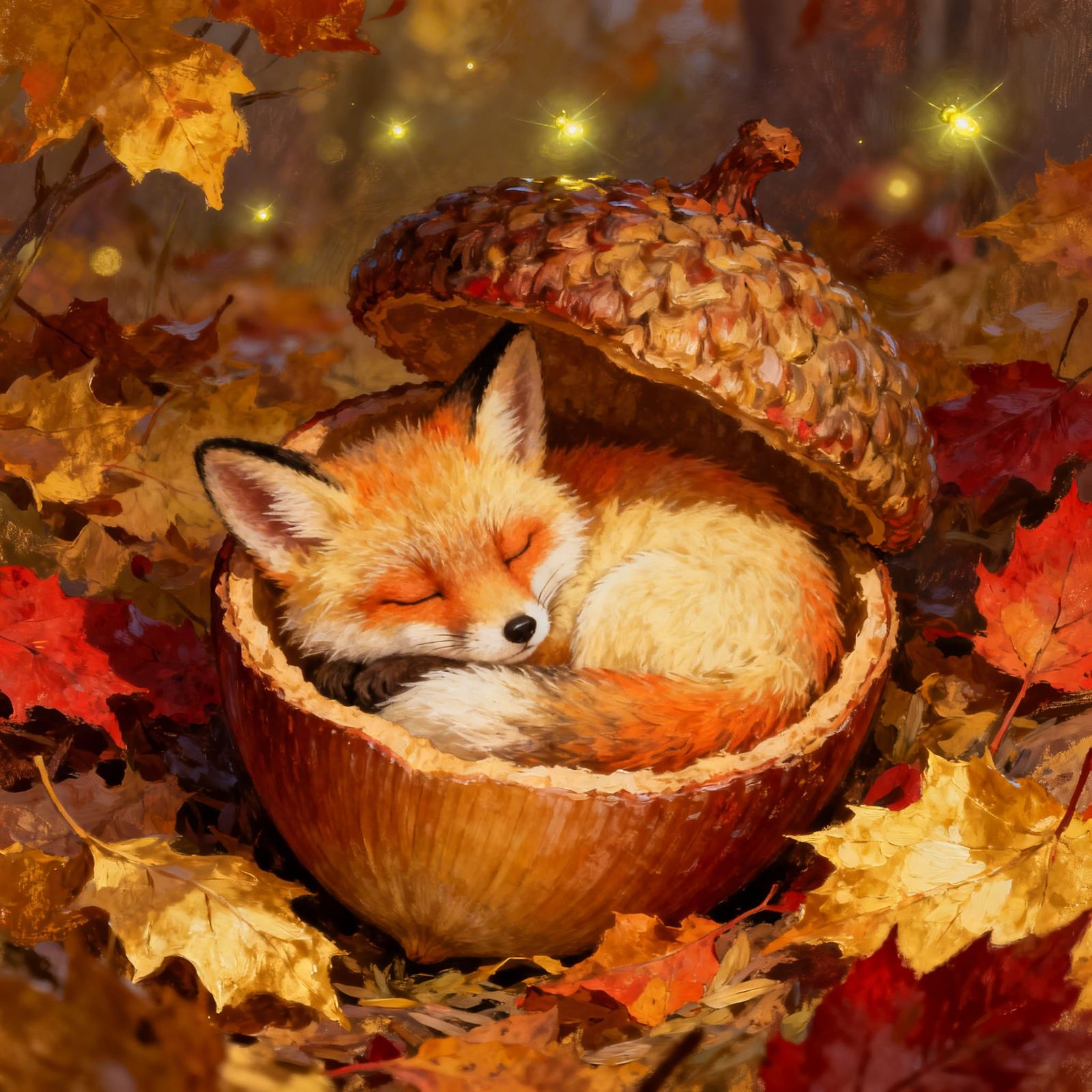 le renard se réveille et baîlle.