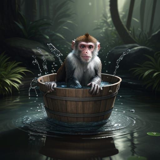 Monkey Family: 3D Rendered Water Play