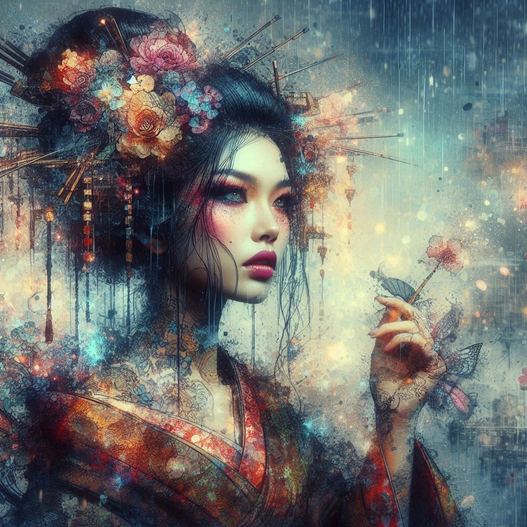 double exposure beautiful fantasy DALL-E 3 portrait landscap...