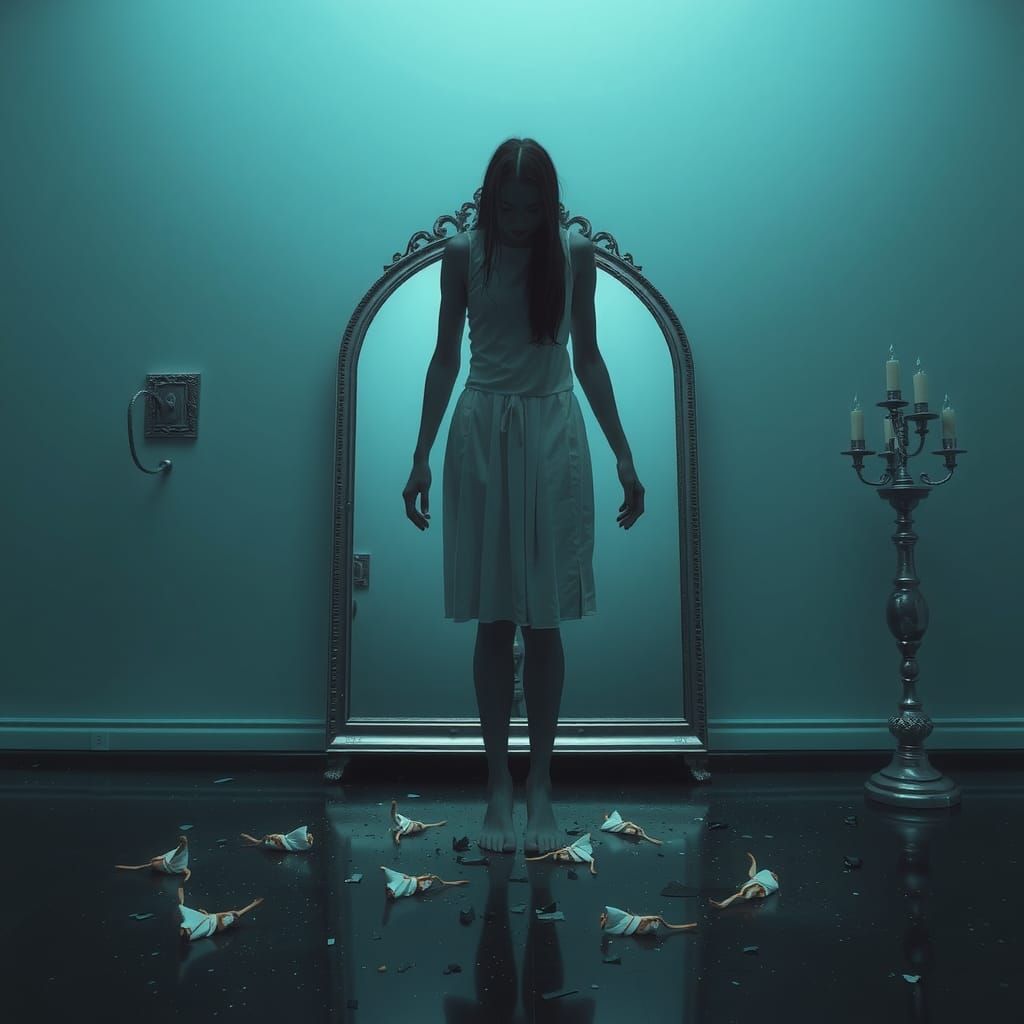 Surreal scene of an unsettling floating person, an uncanny m...