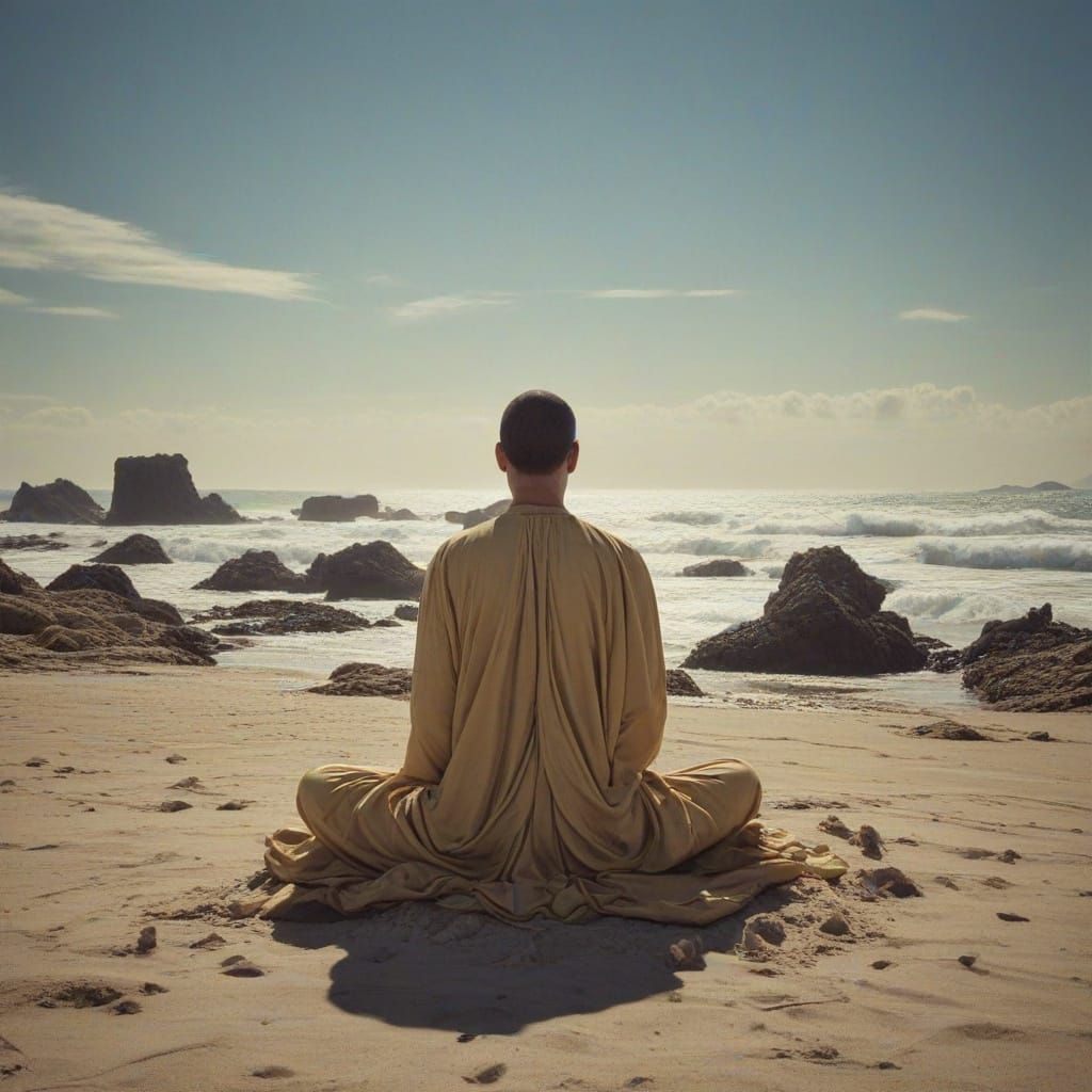 Serene Figure in Contemplation, Surrounded by Seven Realms o...