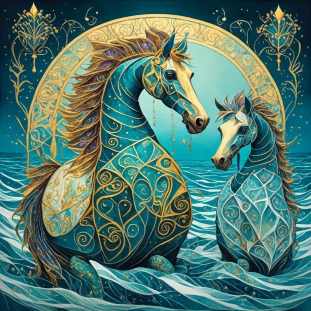 <lora:Starry Origami:1.0> Seahorse mum and son 