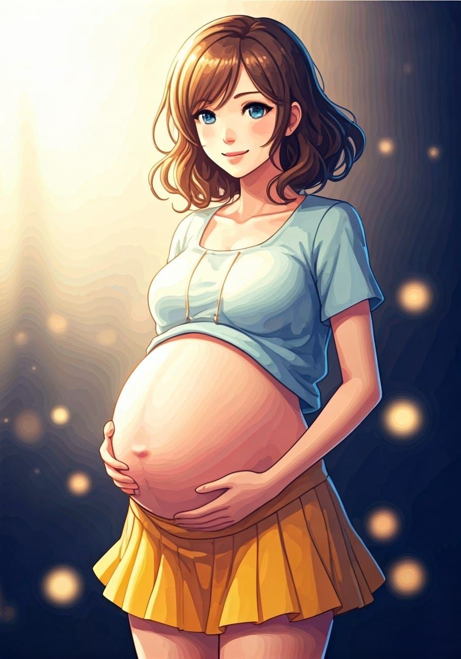 Pregnant Woman in Anime Style, Cel-Shaded Art