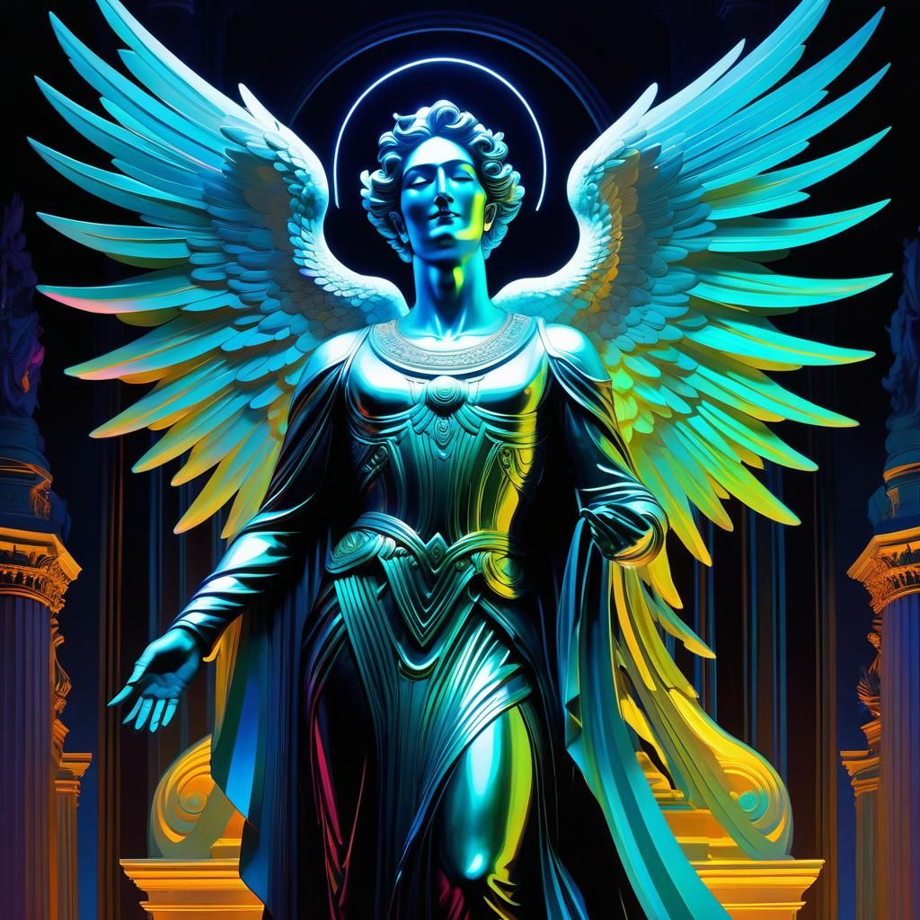 Iridescence Black light painting, UV painting, ethereal glow in the