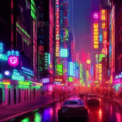 A massive city lit up with neon lights
