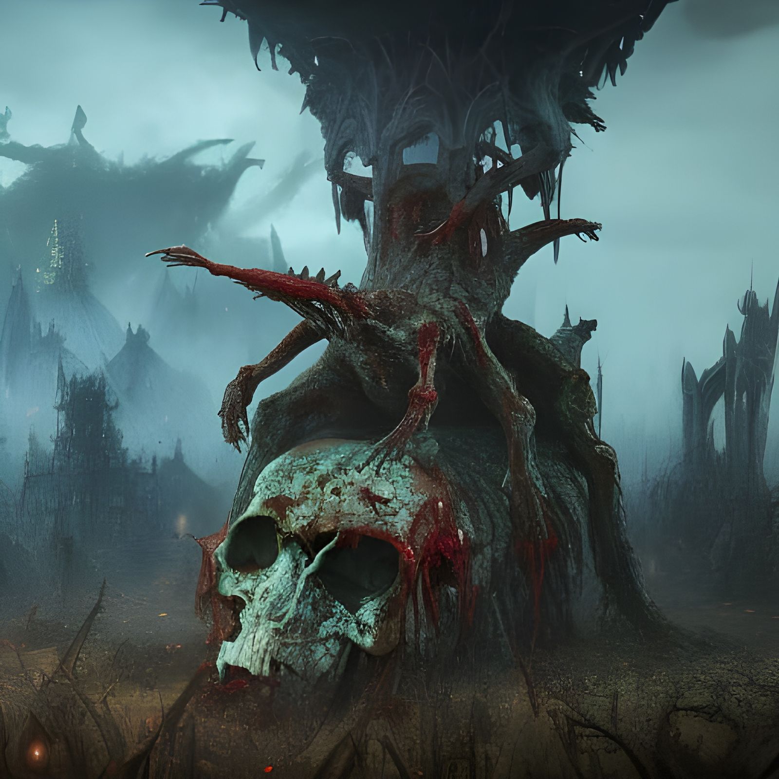 rotting zombie on skull throne