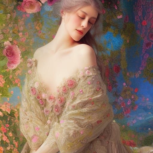 Enter the celestial atelier of a beautiful seamstress with c...