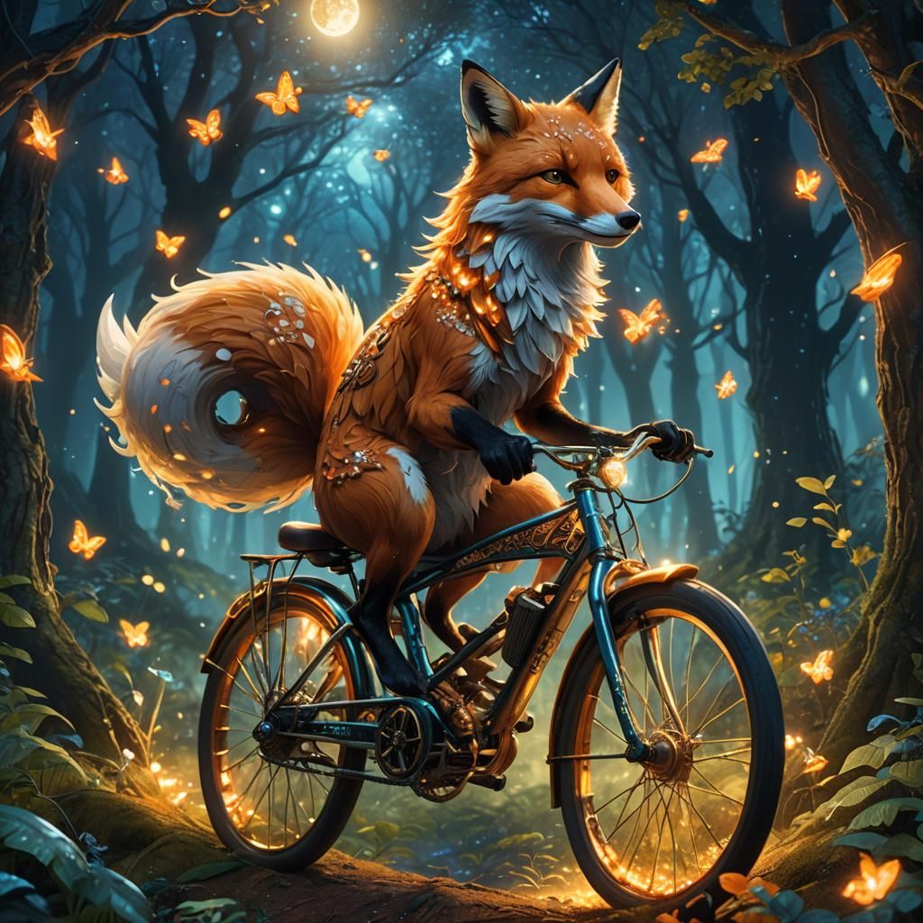 Fox riding a bicycle  by @J