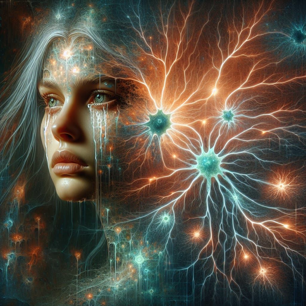 Romantic Digital Art of a Fragmented Woman with Glowing Rune...