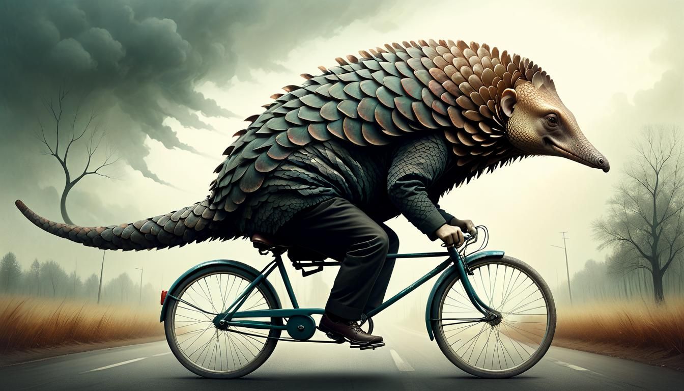 Martin stranka, surreal, fantasy, illusion, riding bicycle, brushstrokes, mixed media, Pangolin, Anton ...  by @glecko