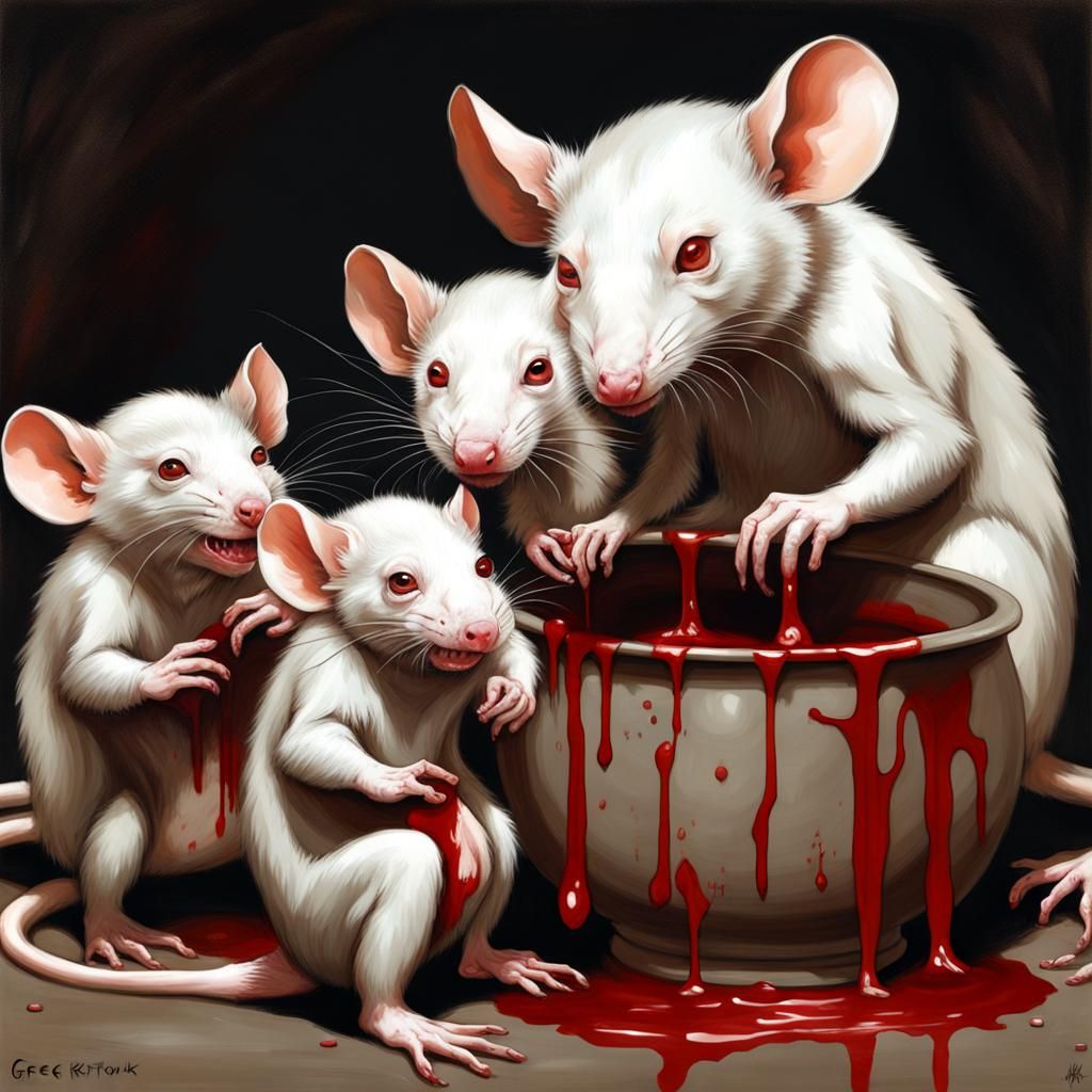 Albino rat babies drinking blood