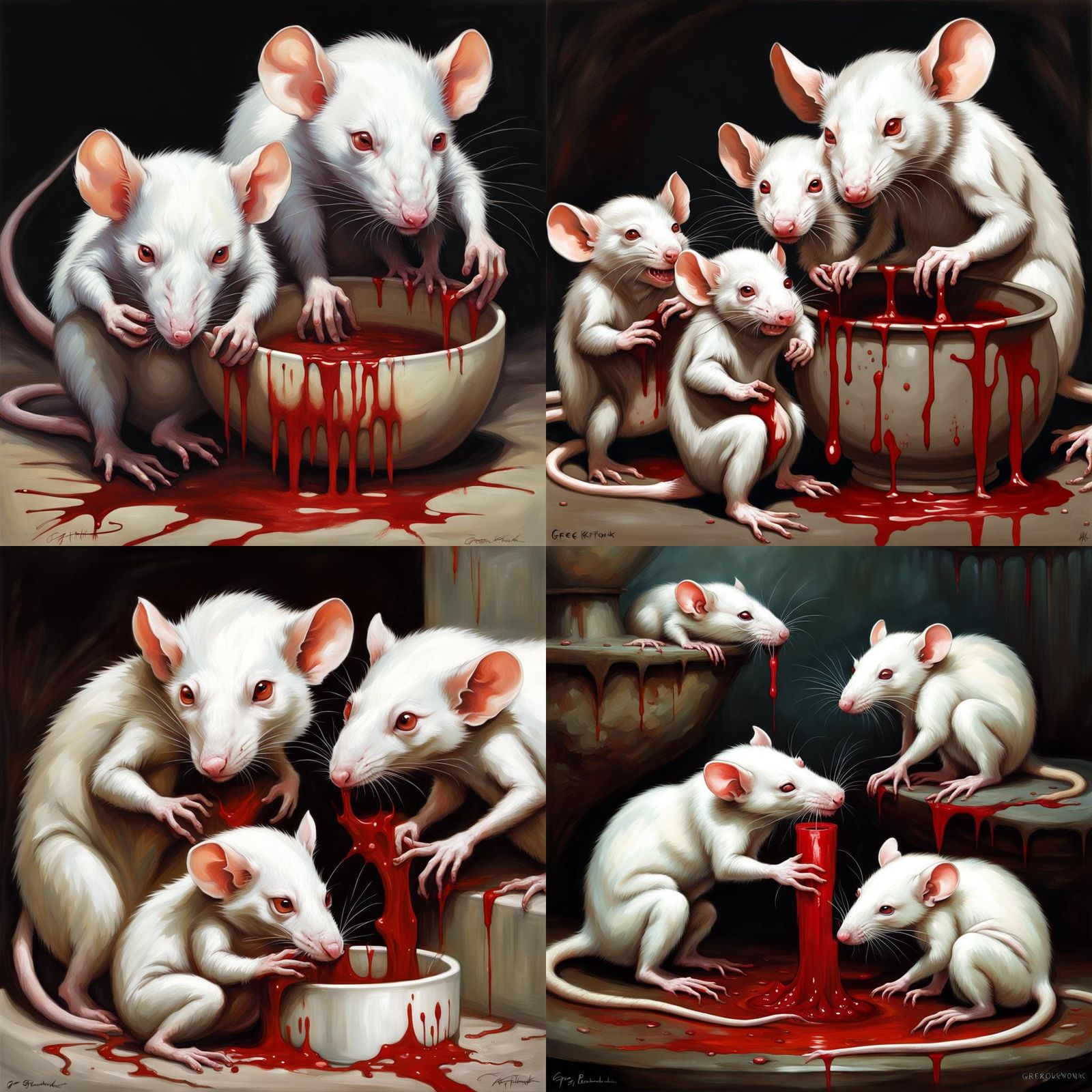 Albino rat babies drinking blood