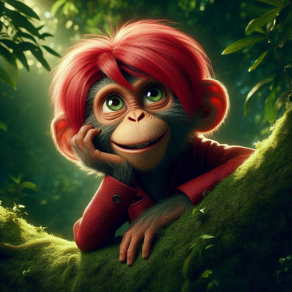 Monkey with red wig