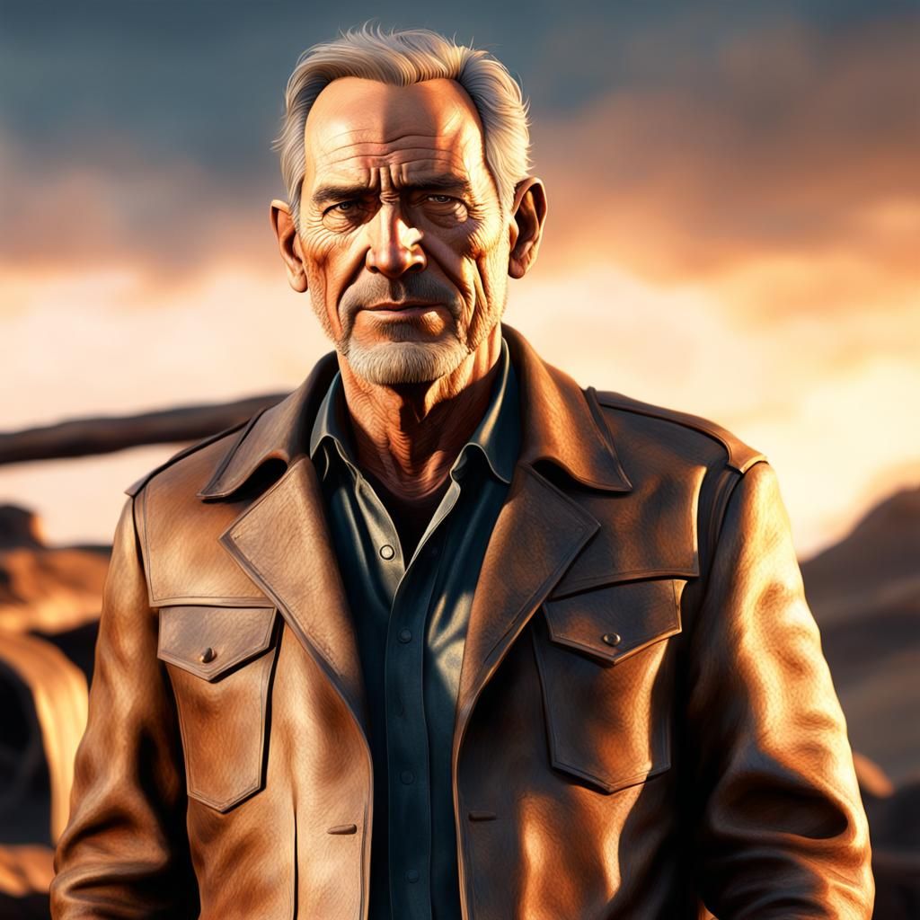 Rugged Cowboy Portrait at Sunset in Western Style