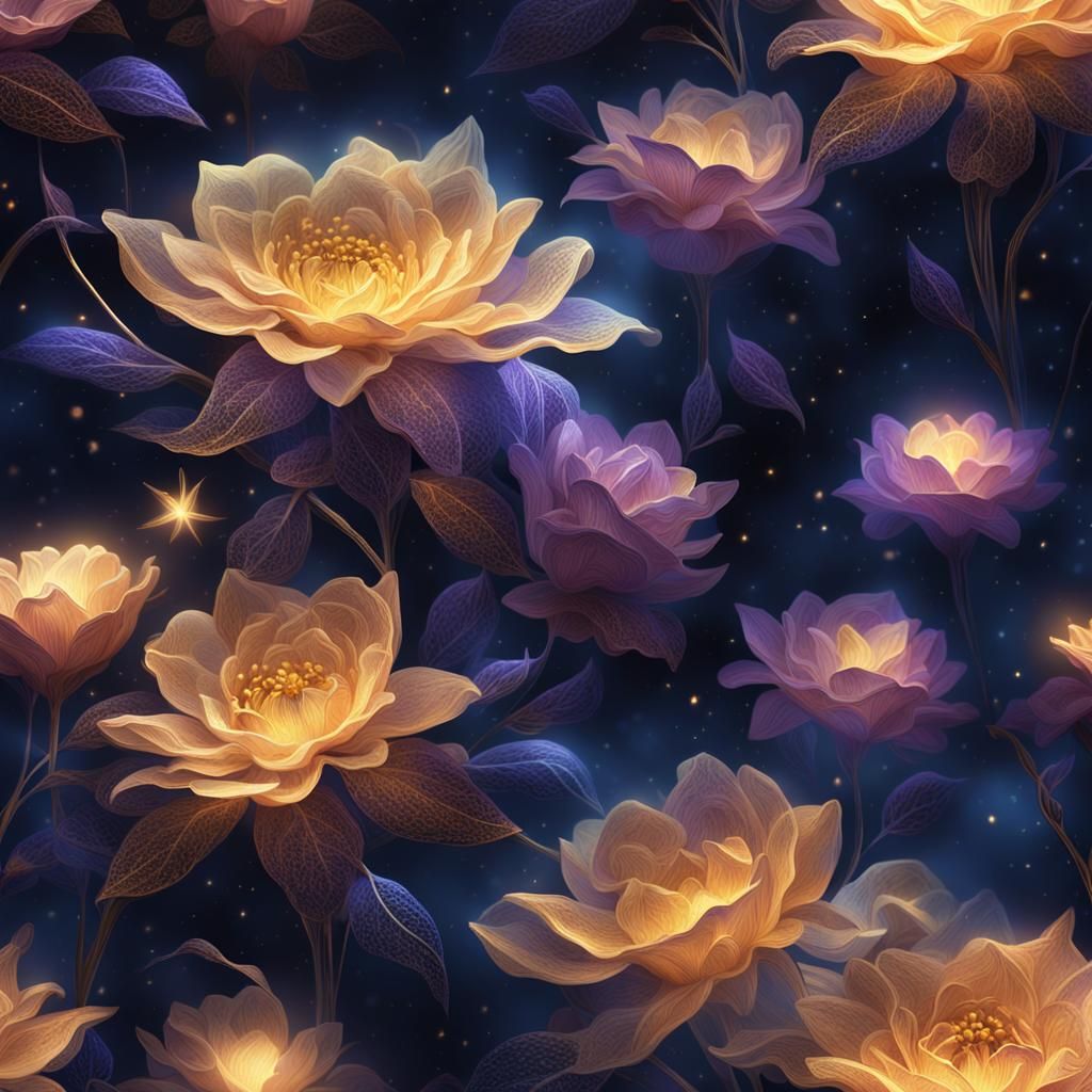Glowing Flowers in Darkness: Dark Fantasy Matte Painting