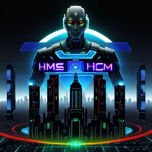 Digital art in Cybernetic style of a city where humans and r...