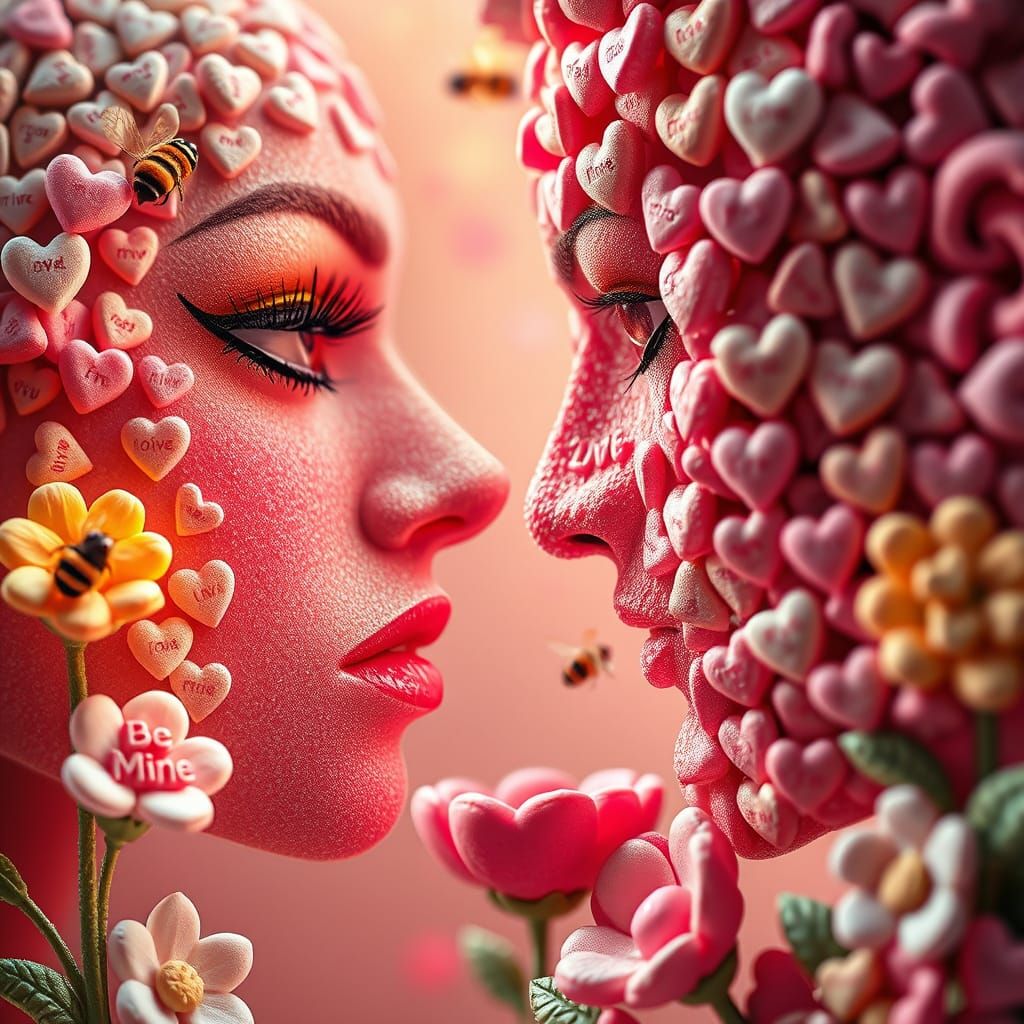 Candy Conversation Hearts Couple in a Whimsical Fantasy Real...