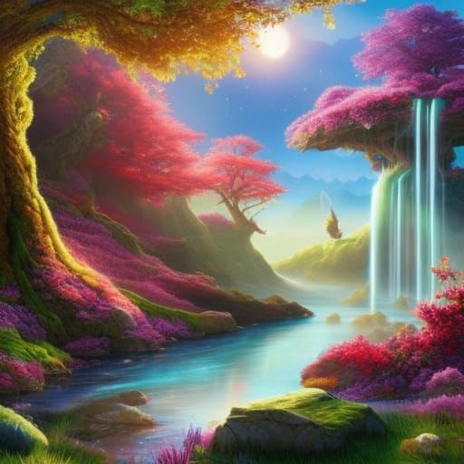 Cherryblossom Waterfall - AI Generated Artwork - NightCafe Creator