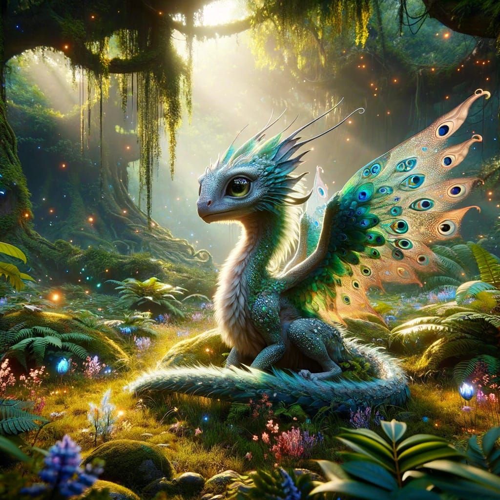 Adolescent Peacock Dragon - AI Generated Artwork - NightCafe Creator