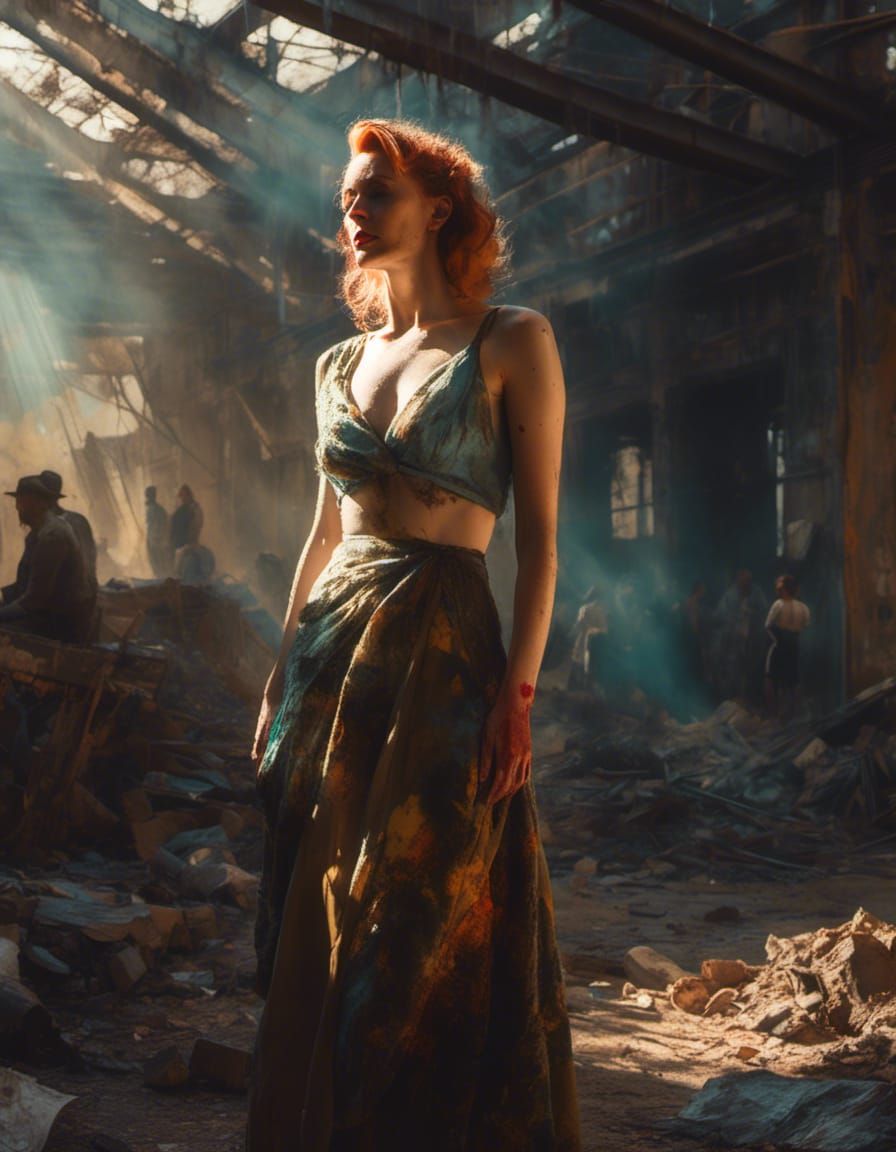 glorious portrait of a beautiful woman of the 1940s, dappled sunlight, art by Eve Ventrue, Ismail Inceoglu and Carne Griffiths, dystopian, i...