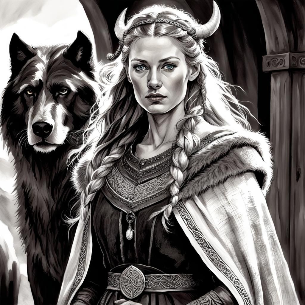 Viking Princess Portrait in Graphite, Detailed Fantasy Art