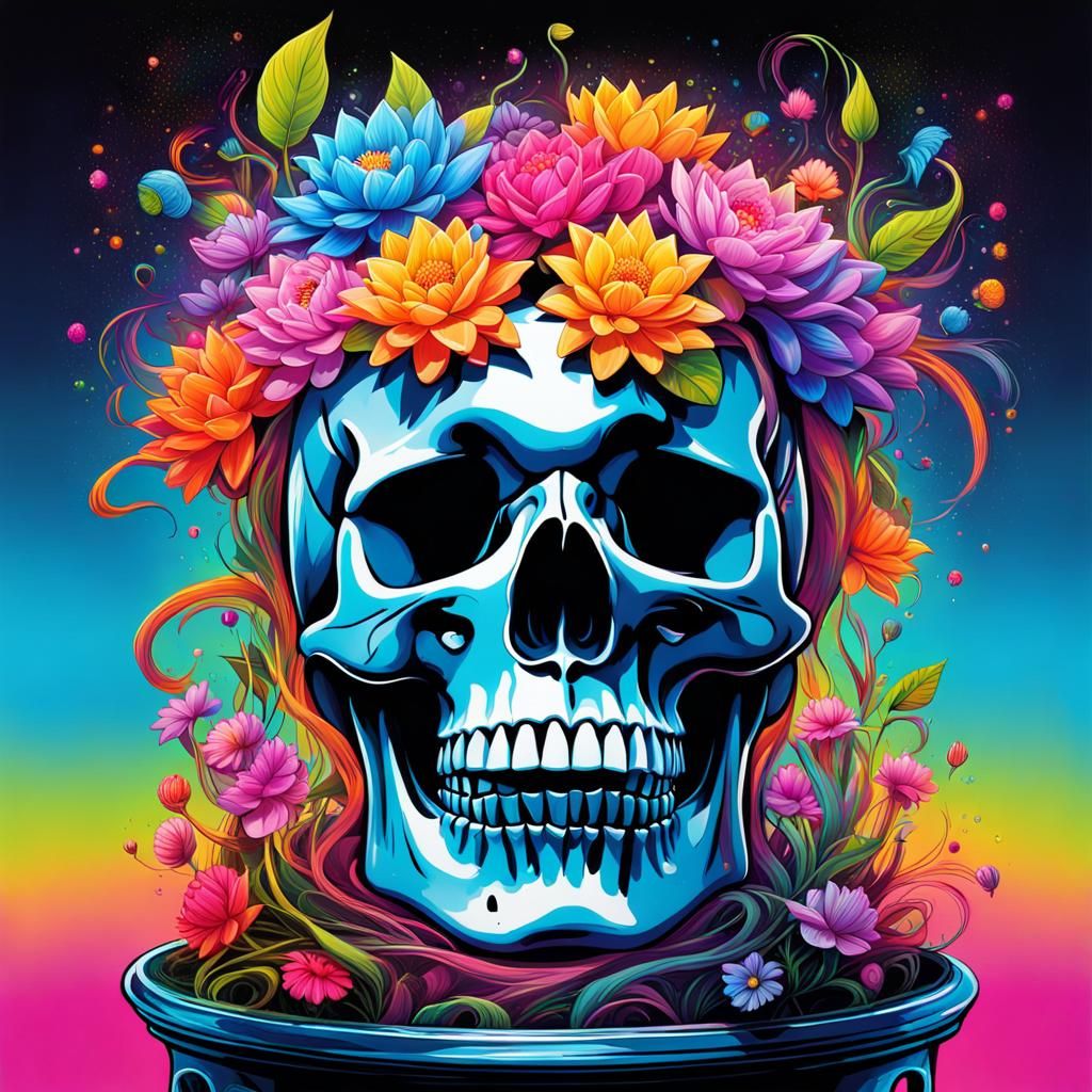 Flower Skull Vase Still Life - Ai Generated Artwork - Nightcafe Creator