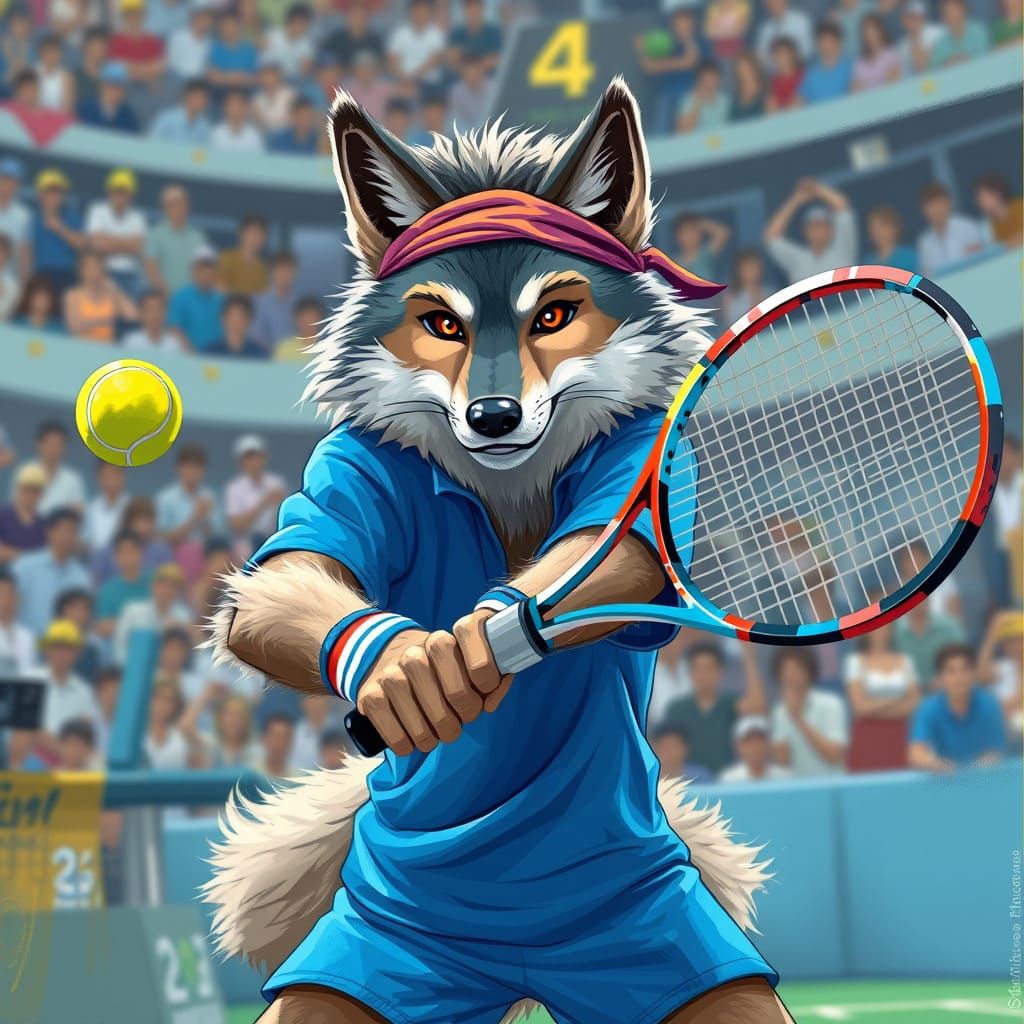  wolf playing tennis  by @Tina II