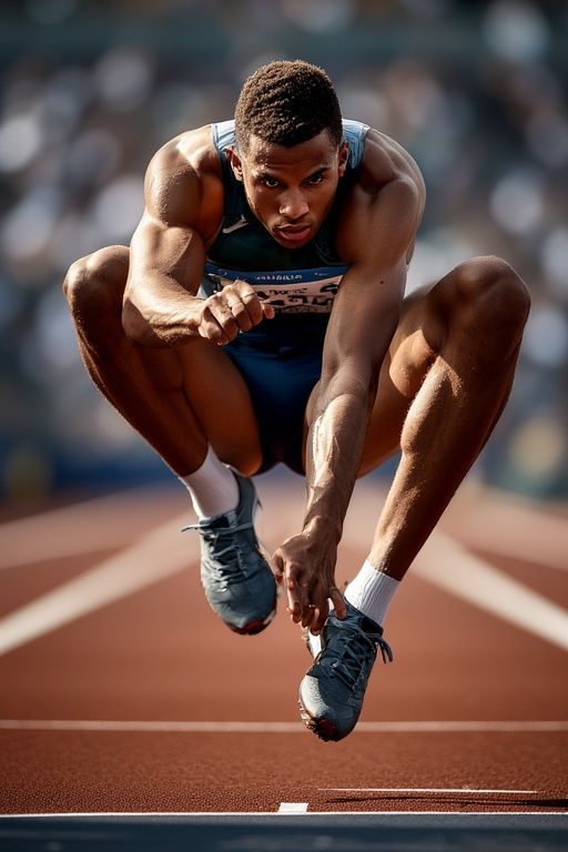 JESSE OWENS COMPETING IN THE LONG JUMP.