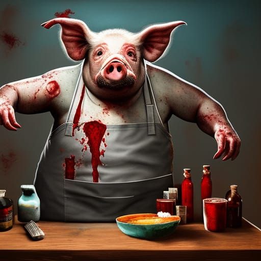 a lot of blood!!! Horror, The butcher pig with the old-pig's...