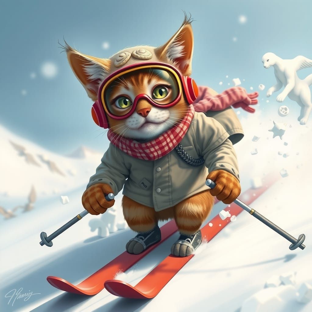 The Skiing Cat in the Olympics -(Anthropomorphic Image young cat competing in the skiing Olympics going ...  by @MakeYourWish