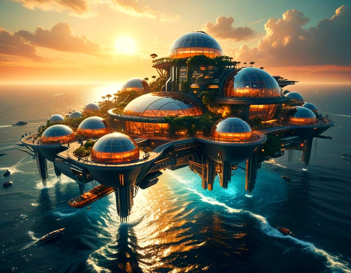 "Floating Solarpunk City"  by @W4rstr0m