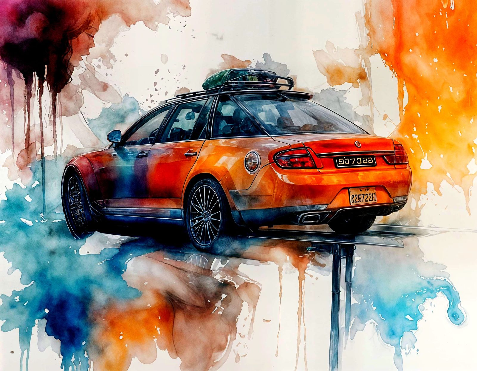 Abstract Car in Rough Watercolor Style