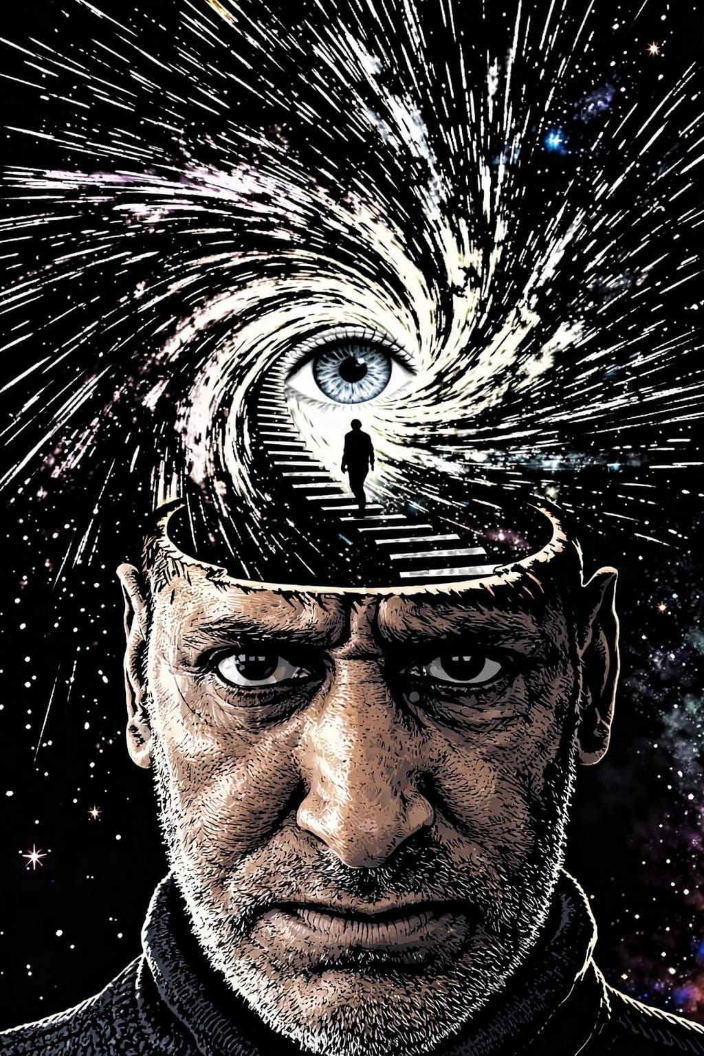Surreal Mindscape Portrait in Graphic Novel Style