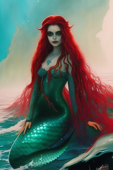 Mermaid in the ocean 🌊 beautiful gothic girl with big wild ...