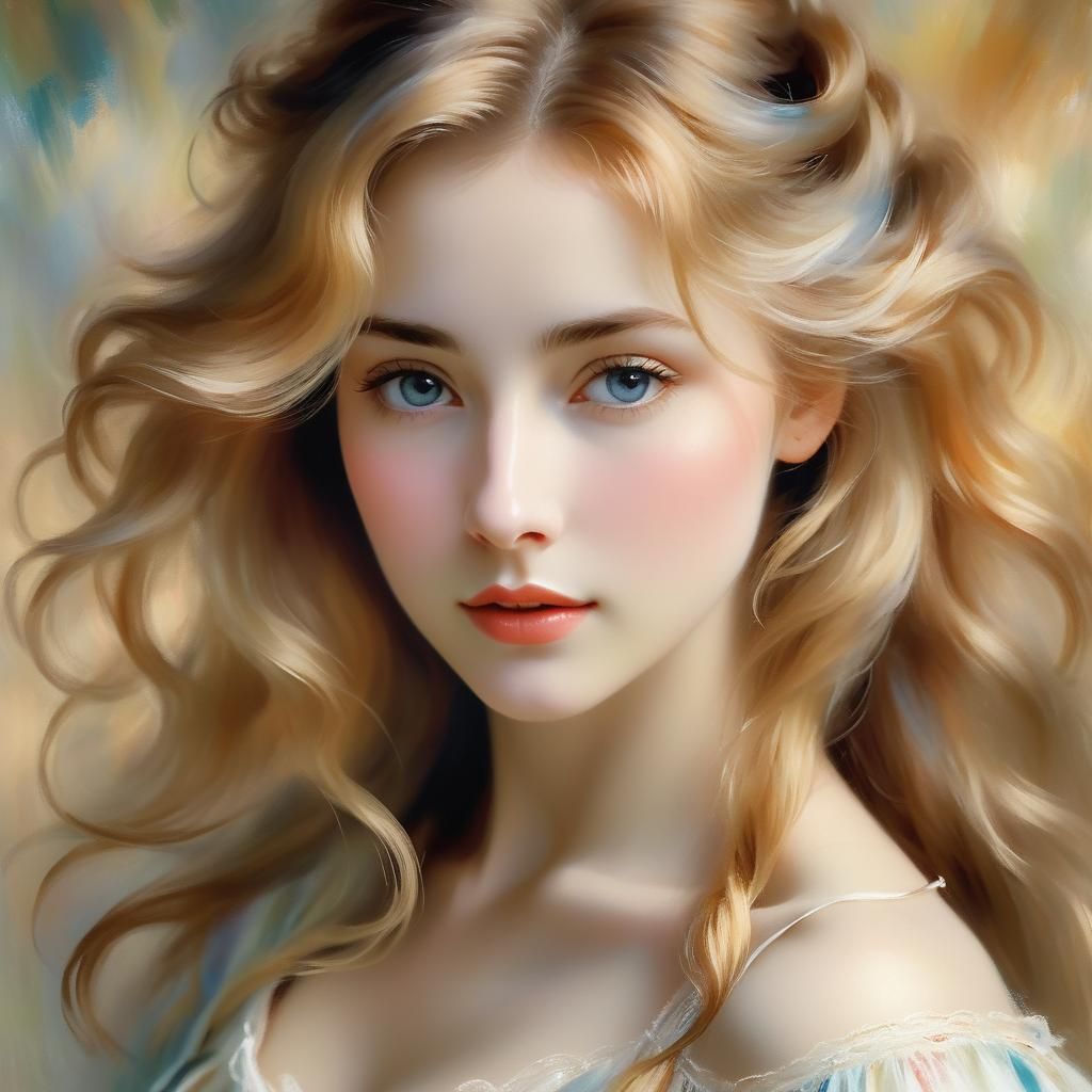 Serene Girl Portrait in Soft Impressionist Style