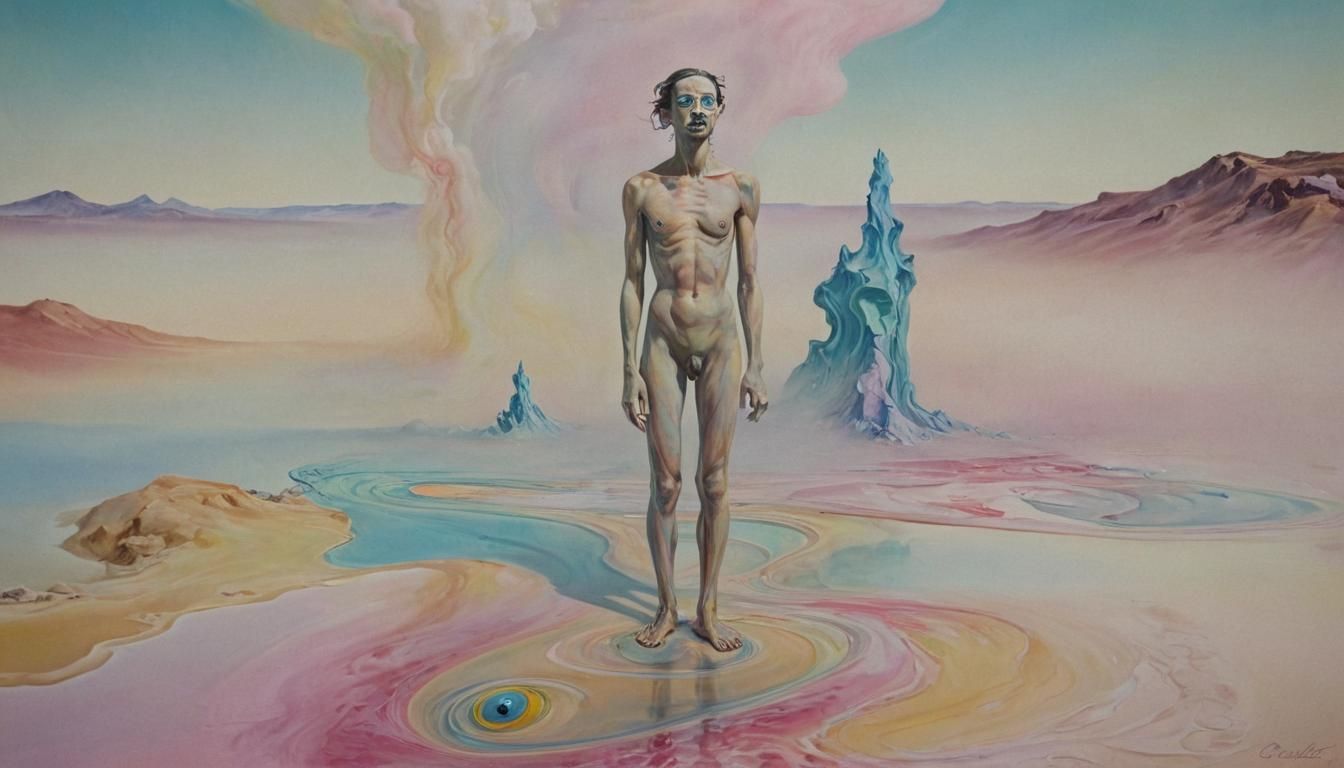 Surreal Being in Dreamlike Landscape, Oil Painting